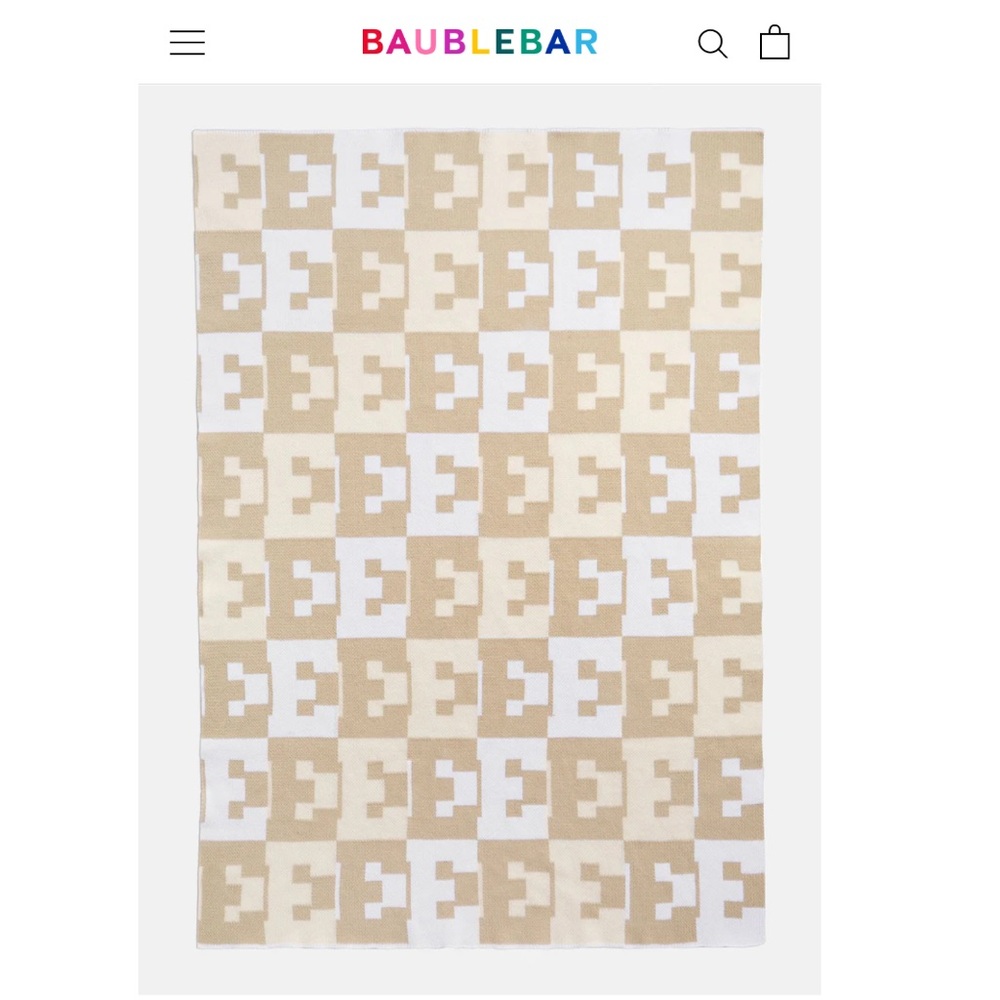 BaubleBar “N” On Repeat Custom Throw Blanket Beige and White